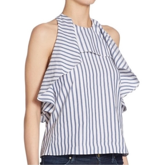 ALICE + OLIVIA Windy Ruffled Cotton Swing Halter Top Striped Backless
Size XS - Picture 2 of 8